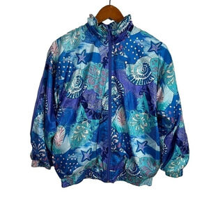 Lavon Vintage 90s Windbreaker Jacket Petite Small Ocean Theme Squid Shells Blue